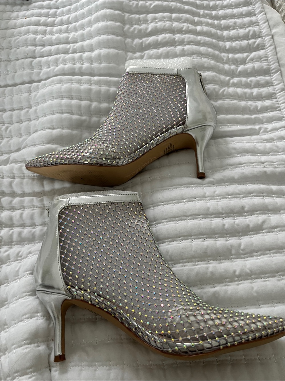 Charles Silver Rhinestone Mesh Ankle Booties - Women